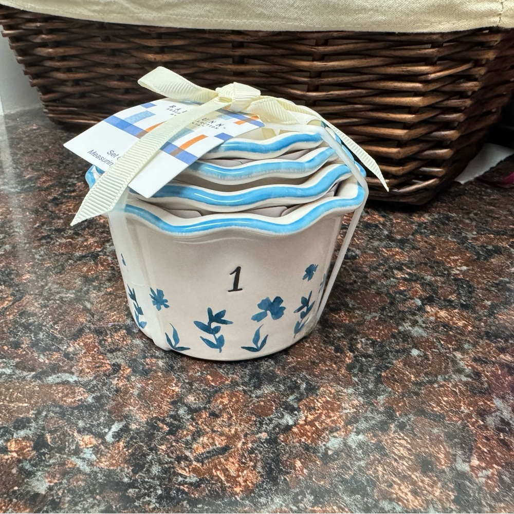 Rae Dunn Blue spring Floral Ceramic Numbered measuring cups Set